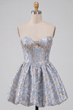 Light Blue Corset Sweetheart Short Homecoming Dress with Rhinestone