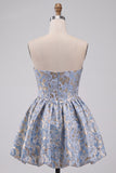 Light Blue Corset Sweetheart Short Homecoming Dress with Rhinestone