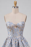 Light Blue Corset Sweetheart Short Homecoming Dress with Rhinestone