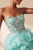 Mint Green Corset Strapless Ruffled Mini Homecoming Dress with Appliques