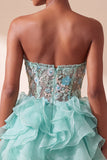 Mint Green Corset Strapless Ruffled Mini Homecoming Dress with Appliques