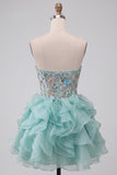Mint Green Corset Strapless Ruffled Mini Homecoming Dress with Appliques