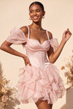Pink Corset Sweetheart Ruffled Short Homecoming Dress