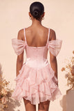 Pink Corset Sweetheart Ruffled Short Homecoming Dress