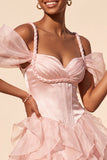 Pink Corset Sweetheart Ruffled Short Homecoming Dress