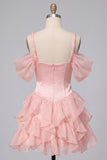 Pink Corset Sweetheart Ruffled Short Homecoming Dress