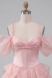 Pink Corset Sweetheart Ruffled Short Homecoming Dress