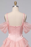 Pink Corset Sweetheart Ruffled Short Homecoming Dress