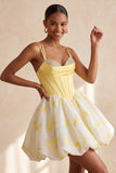 Yellow Corset Sweetheart Short Bubble Hem Homecoming Dress with Rhinestone