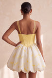 Yellow Corset Sweetheart Short Bubble Hem Homecoming Dress with Rhinestone