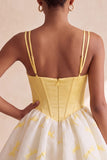 Yellow Corset Sweetheart Short Bubble Hem Homecoming Dress with Rhinestone
