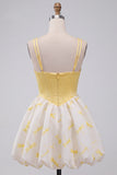Yellow Corset Sweetheart Short Bubble Hem Homecoming Dress with Rhinestone