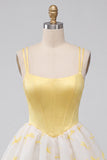 Yellow Corset Sweetheart Short Bubble Hem Homecoming Dress with Rhinestone