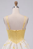 Yellow Corset Sweetheart Short Bubble Hem Homecoming Dress with Rhinestone