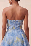 Grey Blue Strapless A-Line Ruched Short Homecoming Dress with 3D Flower