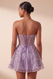 Lilac Corset Strapless Sequins Short Homecoming Dress