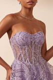 Lilac Corset Strapless Sequins Short Homecoming Dress