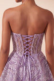 Lilac Corset Strapless Sequins Short Homecoming Dress