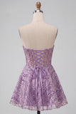 Lilac Corset Strapless Sequins Short Homecoming Dress