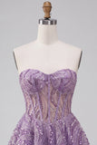 Lilac Corset Strapless Sequins Short Homecoming Dress