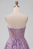 Lilac Corset Strapless Sequins Short Homecoming Dress