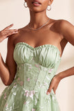 Sage Green Corset Strapless Floral Short Homecoming Dress