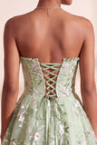 Sage Green Corset Strapless Floral Short Homecoming Dress