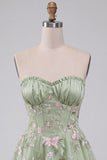 Sage Green Corset Strapless Floral Short Homecoming Dress