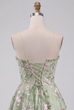 Sage Green Corset Strapless Floral Short Homecoming Dress