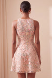 A-Line Round Neck Embroidered Floral Short Homecoming Dress with Ruffles
