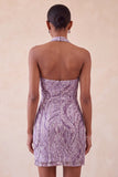 Sparkly Lilac Beaded Sequins Halter Backless Short Homecoming Dress