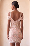 Blush Bodycon Cold Shoulder Floral Short Homecoming Dress with Embroidery
