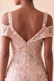 Blush Bodycon Cold Shoulder Floral Short Homecoming Dress with Embroidery
