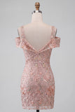 Blush Bodycon Cold Shoulder Floral Short Homecoming Dress with Embroidery