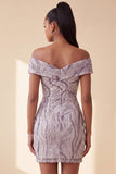 Glam Lilac Bodycon Off the Shoulder Sequins Short Homecoming Dress