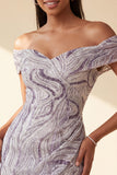 Glam Lilac Bodycon Off the Shoulder Sequins Short Homecoming Dress