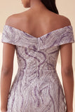 Glam Lilac Bodycon Off the Shoulder Sequins Short Homecoming Dress