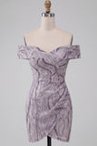 Glam Lilac Bodycon Off the Shoulder Sequins Short Homecoming Dress
