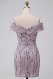 Glam Lilac Bodycon Off the Shoulder Sequins Short Homecoming Dress
