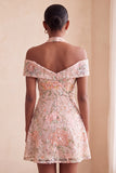 Floral Embroidered Sequin Cold-Shoulder Halter Short Homecoming Dress