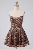 Glam Leopard Sequin Strapless Fit & Flare Mini Homecoming Dress