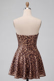 Glam Leopard Sequin Strapless Fit & Flare Mini Homecoming Dress