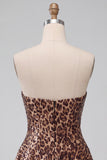 Glam Leopard Sequin Strapless Fit & Flare Mini Homecoming Dress
