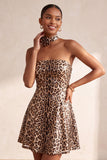 Sparkly Leopard Print Sequin Strapless Short Homecoming Dress with Rosette Choker