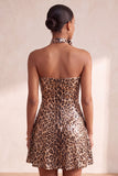 Sparkly Leopard Print Sequin Strapless Short Homecoming Dress with Rosette Choker