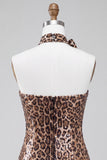 Sparkly Leopard Print Sequin Strapless Short Homecoming Dress with Rosette Choker