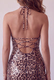 Leopard Print Bodycon Halter Mini Homecoming Dress with Strings