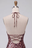 Leopard Print Bodycon Halter Mini Homecoming Dress with Strings
