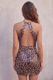 Sparkly Sequin Leopard Print Bodycon Halter Keyhole Short Homecoming Dress