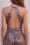Sparkly Sequin Leopard Print Bodycon Halter Keyhole Short Homecoming Dress